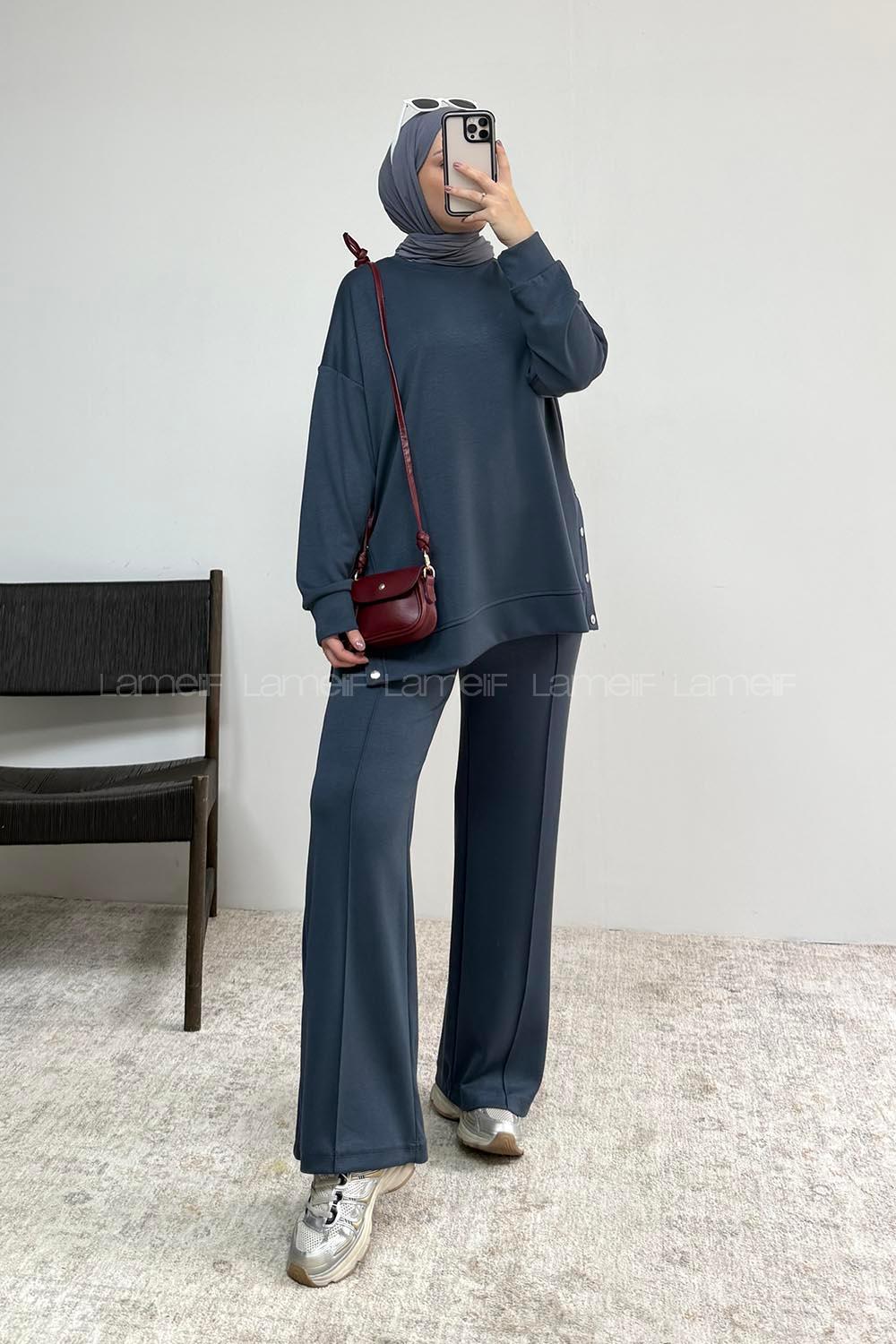 Smoked Crew Neck Long Arm Without Accessories Regular Trousers Suit