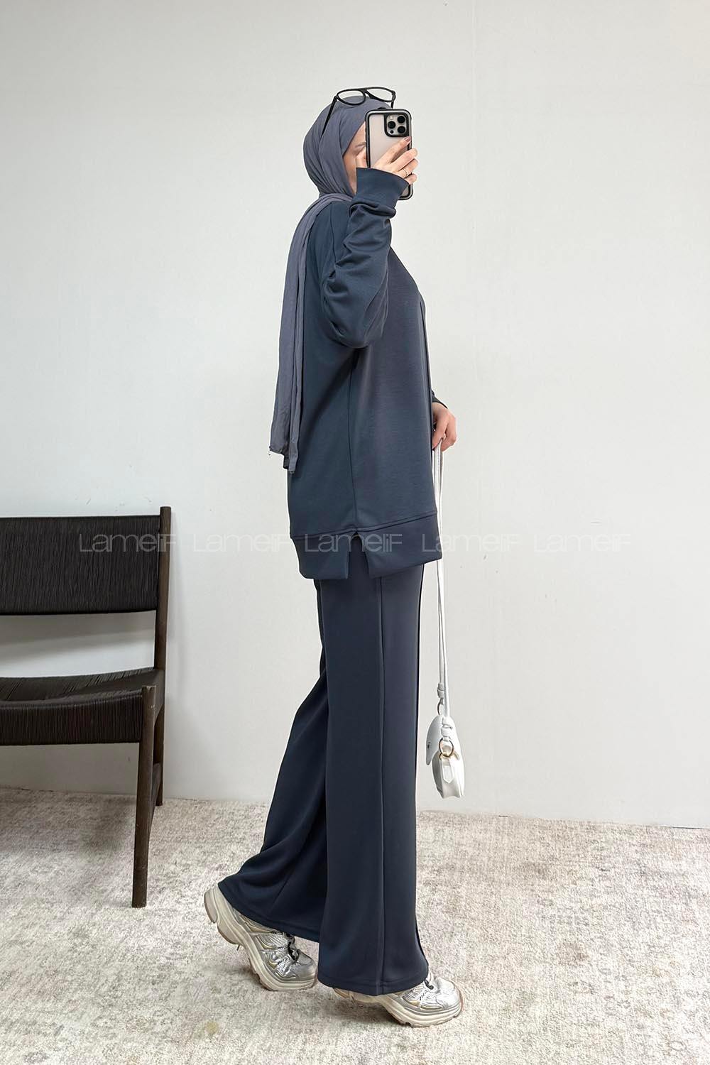 Smoked Crew Neck Long Arm Without Accessories Regular Trousers Suit
