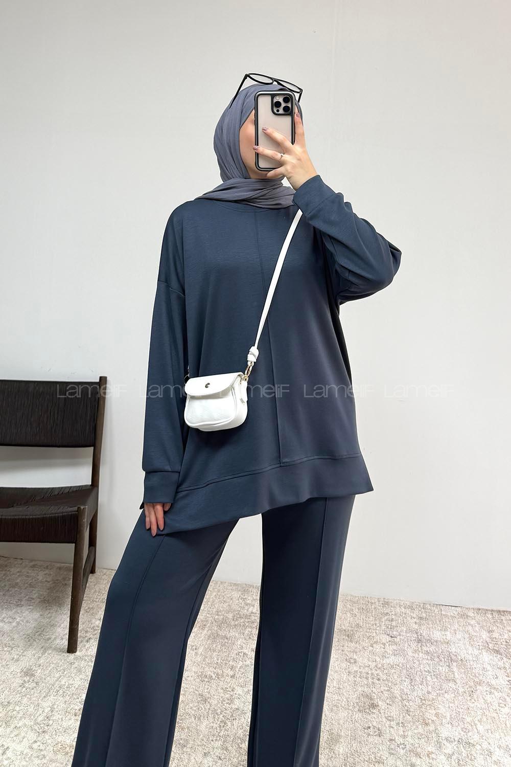 Smoked Crew Neck Long Arm Without Accessories Regular Trousers Suit