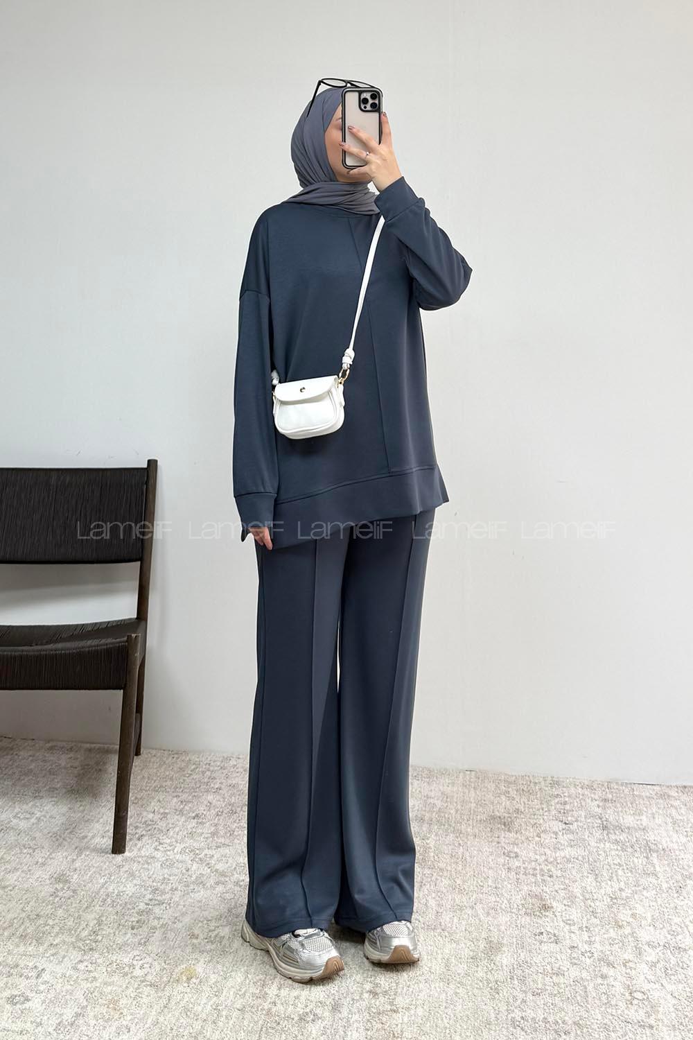 Smoked Crew Neck Long Arm Without Accessories Regular Trousers Suit