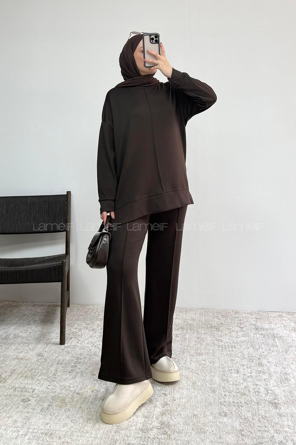 Brown Crew Neck Long Arm Without Accessories Regular Trousers Suit