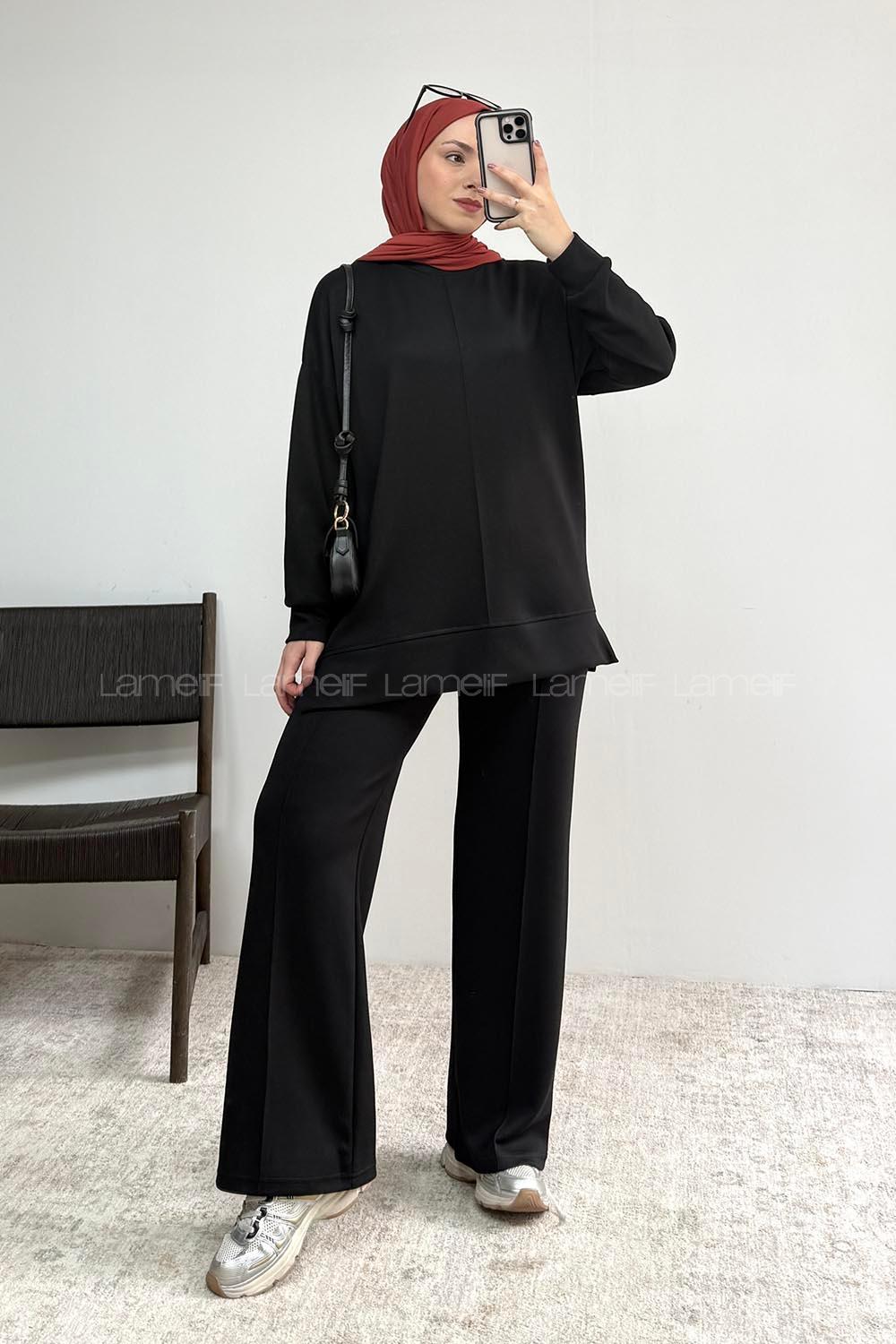 Black Crew Neck Long Arm Without Accessories Regular Trousers Suit