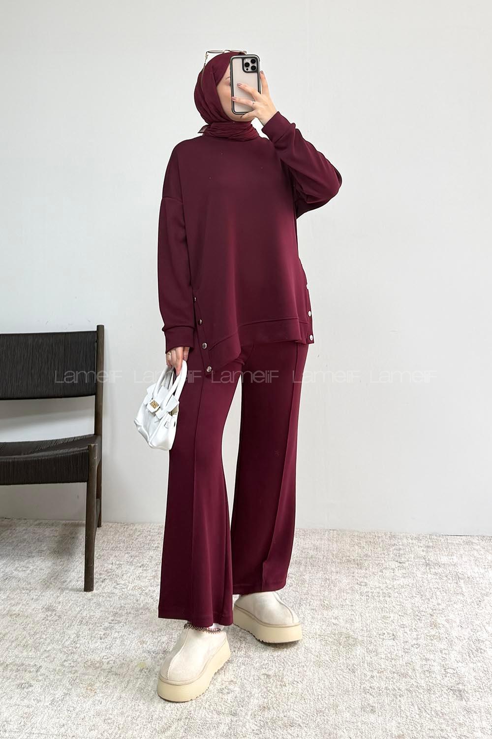 Claret Red Crew Neck Long Arm Without Accessories Regular Trousers Suit