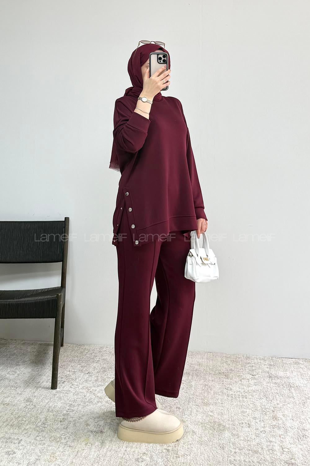 Claret Red Crew Neck Long Arm Without Accessories Regular Trousers Suit