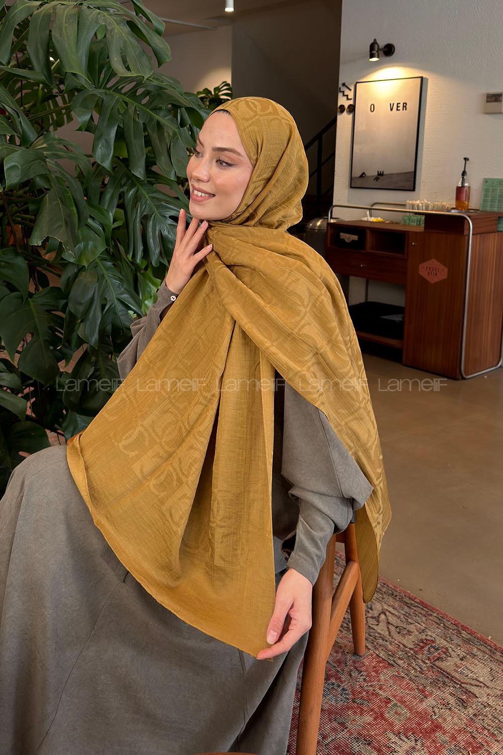 Lamelif CC Desen Aura Pamuk  Jakar  Şal Camel
