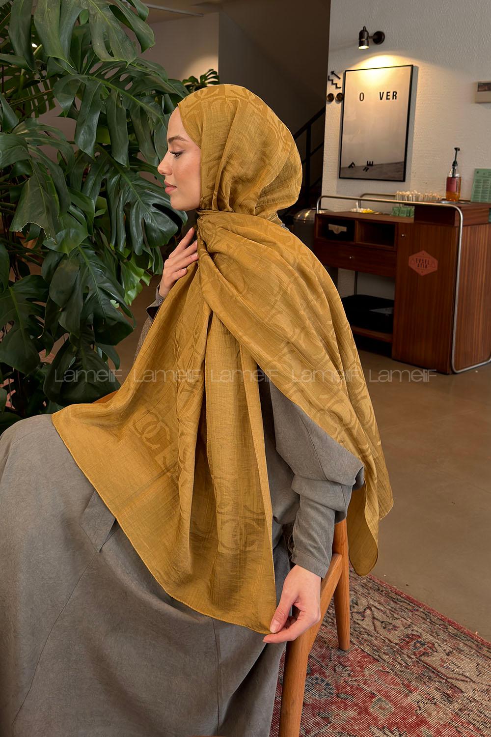 Lamelif CC Desen Aura Pamuk  Jakar  Şal Camel