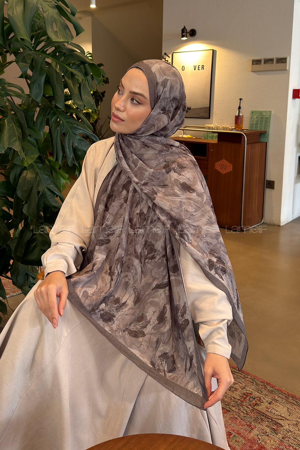 Lamelif Leaf Flower Desen Bambu Şal Toprak