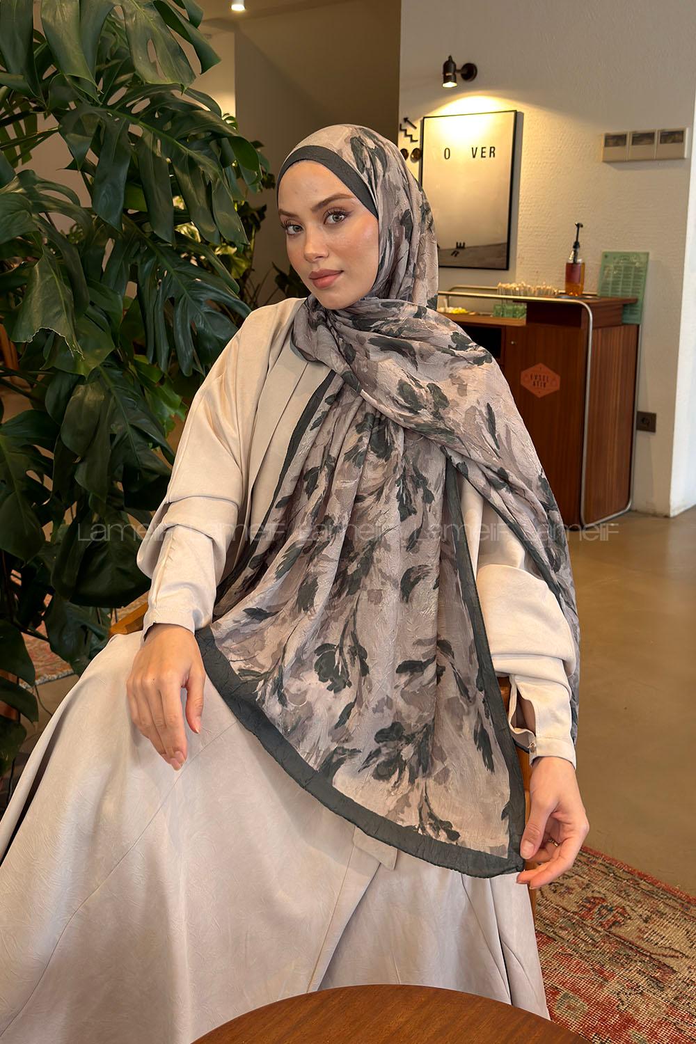 Lamelif Leaf Flower Desen Bambu Şal Yaprak Yeşili