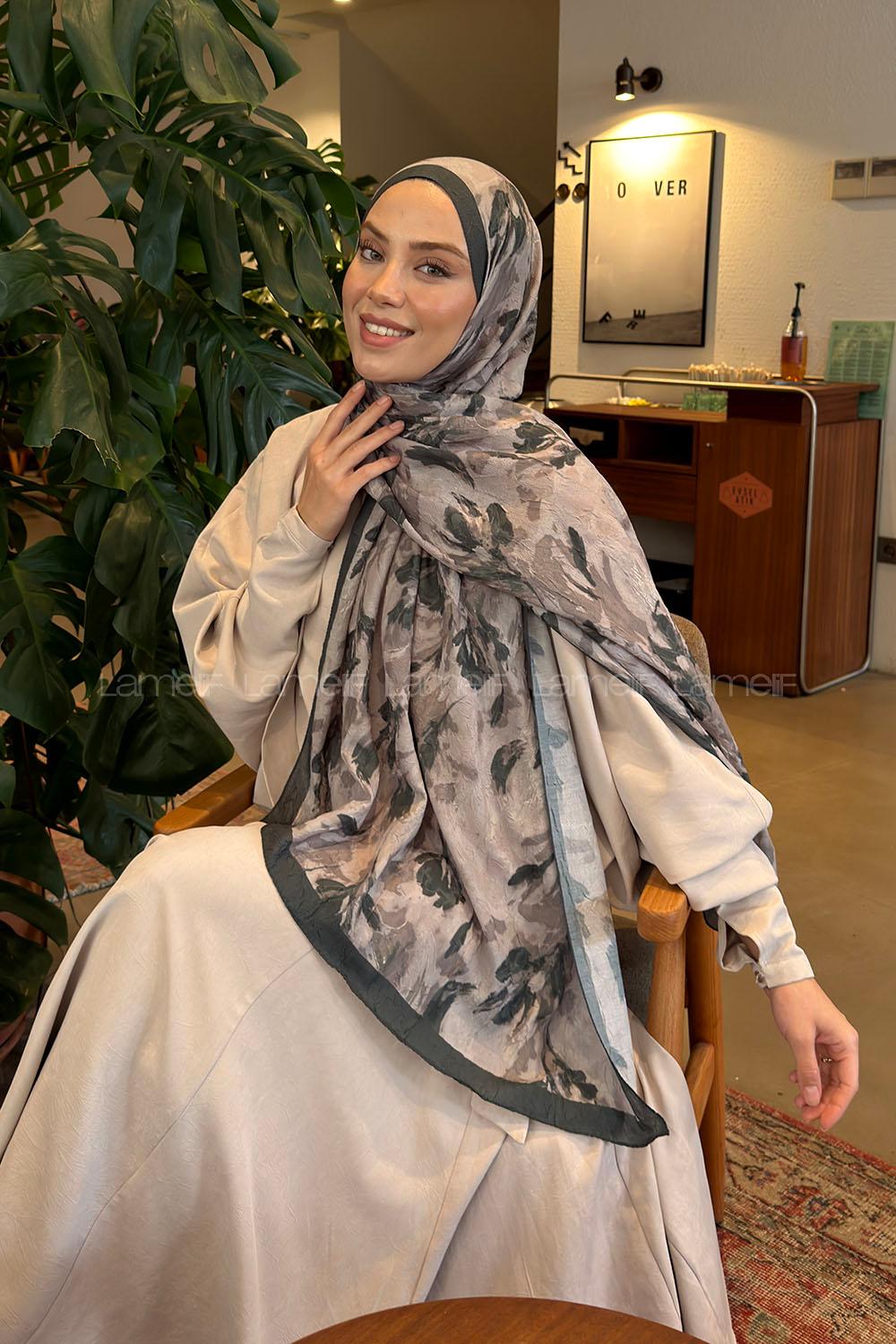 Lamelif Leaf Flower Desen Bambu Şal Yaprak Yeşili