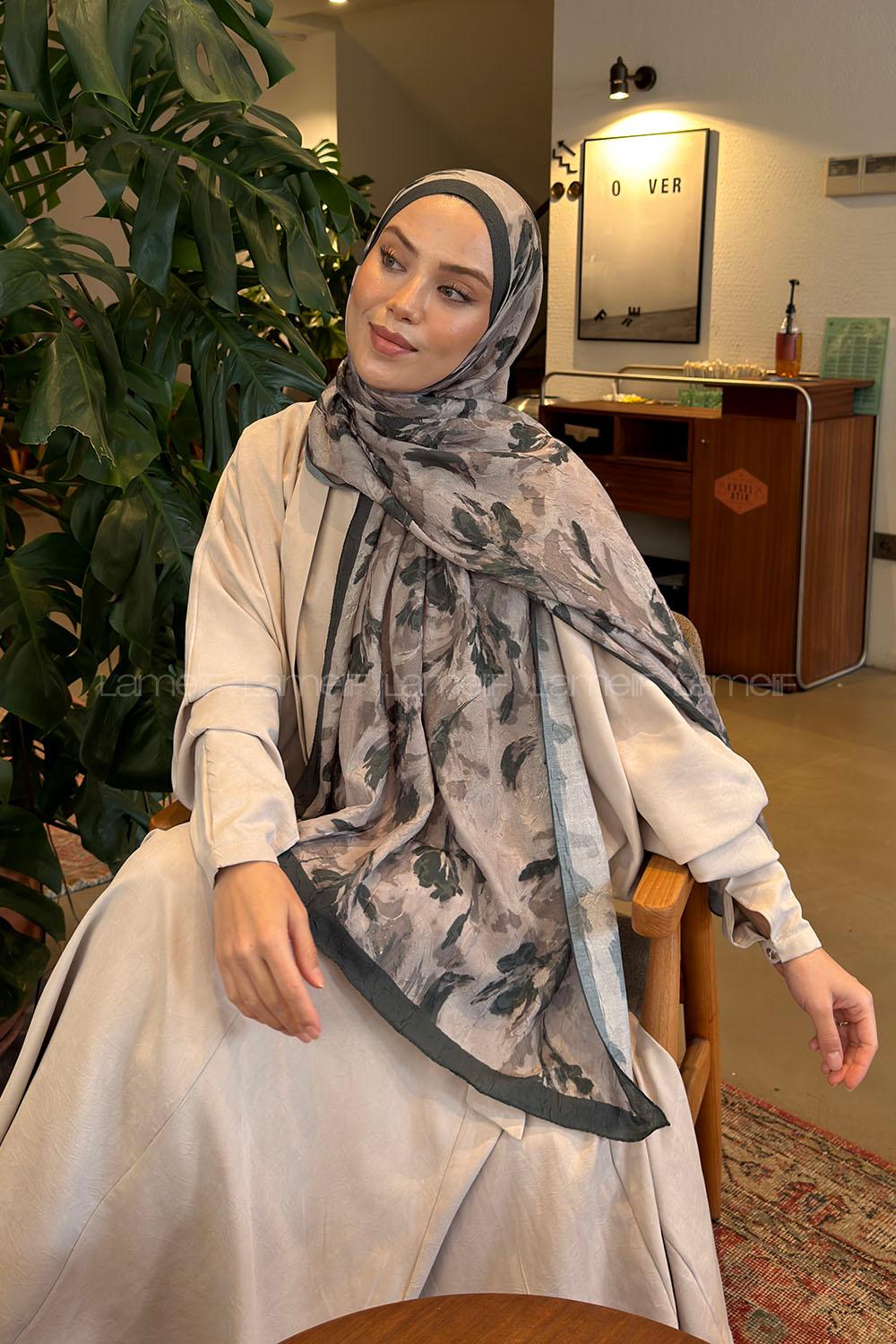Lamelif Leaf Flower Desen Bambu Şal Yaprak Yeşili