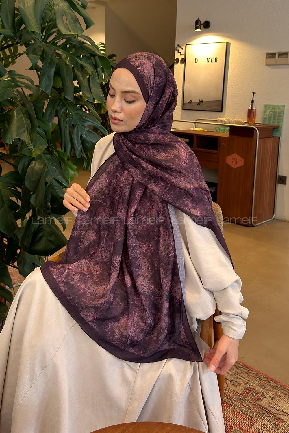 Lamelif Sarmaşık Desen Bambu Şal Mürdüm