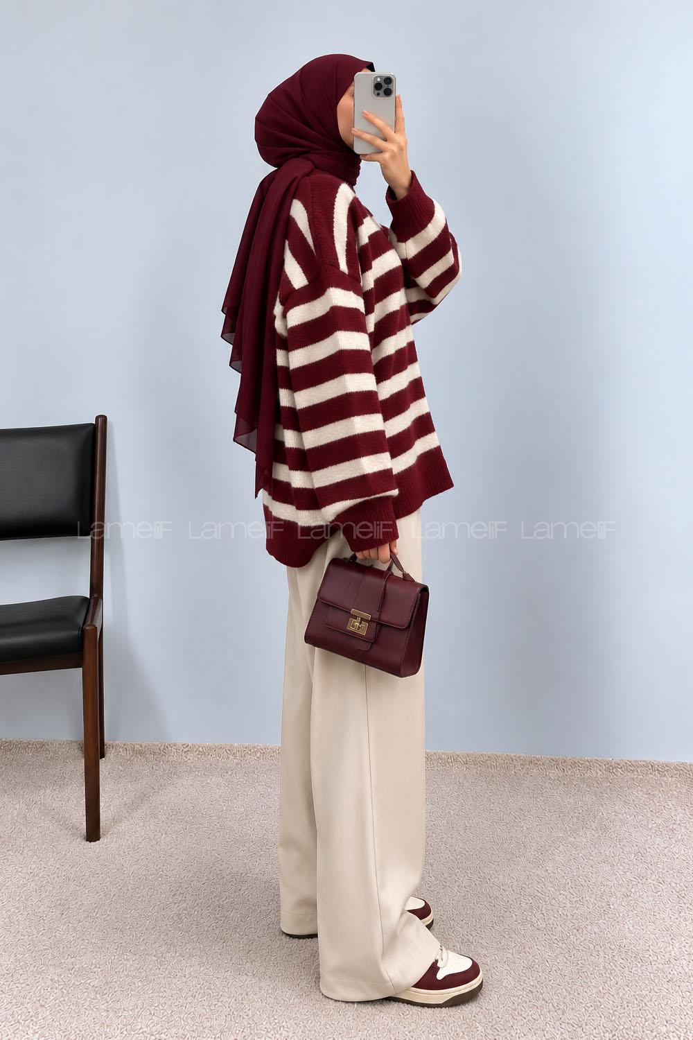 Claret Red Crew Neck Long Arm Jumper