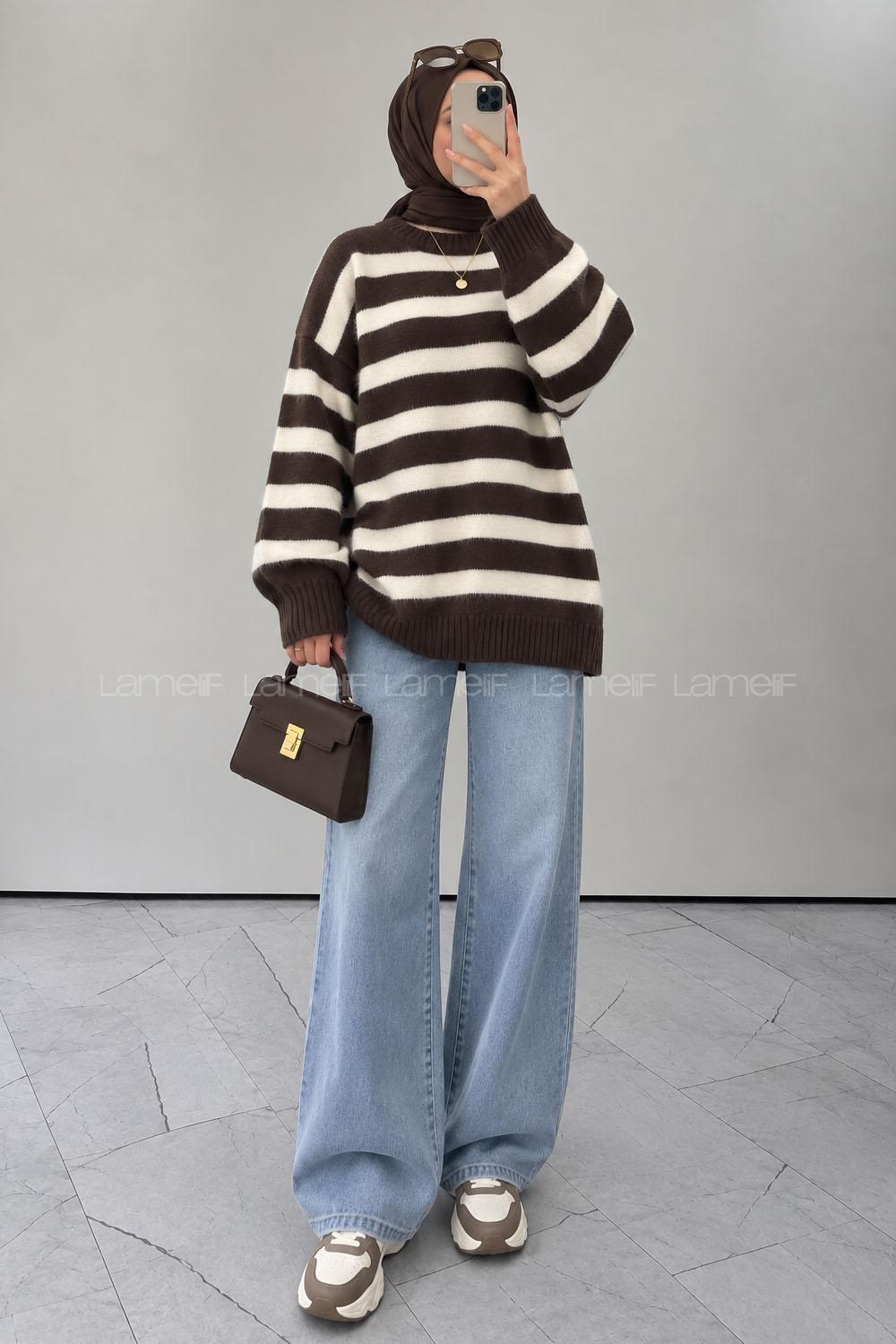Brown Crew Neck Long Arm Jumper