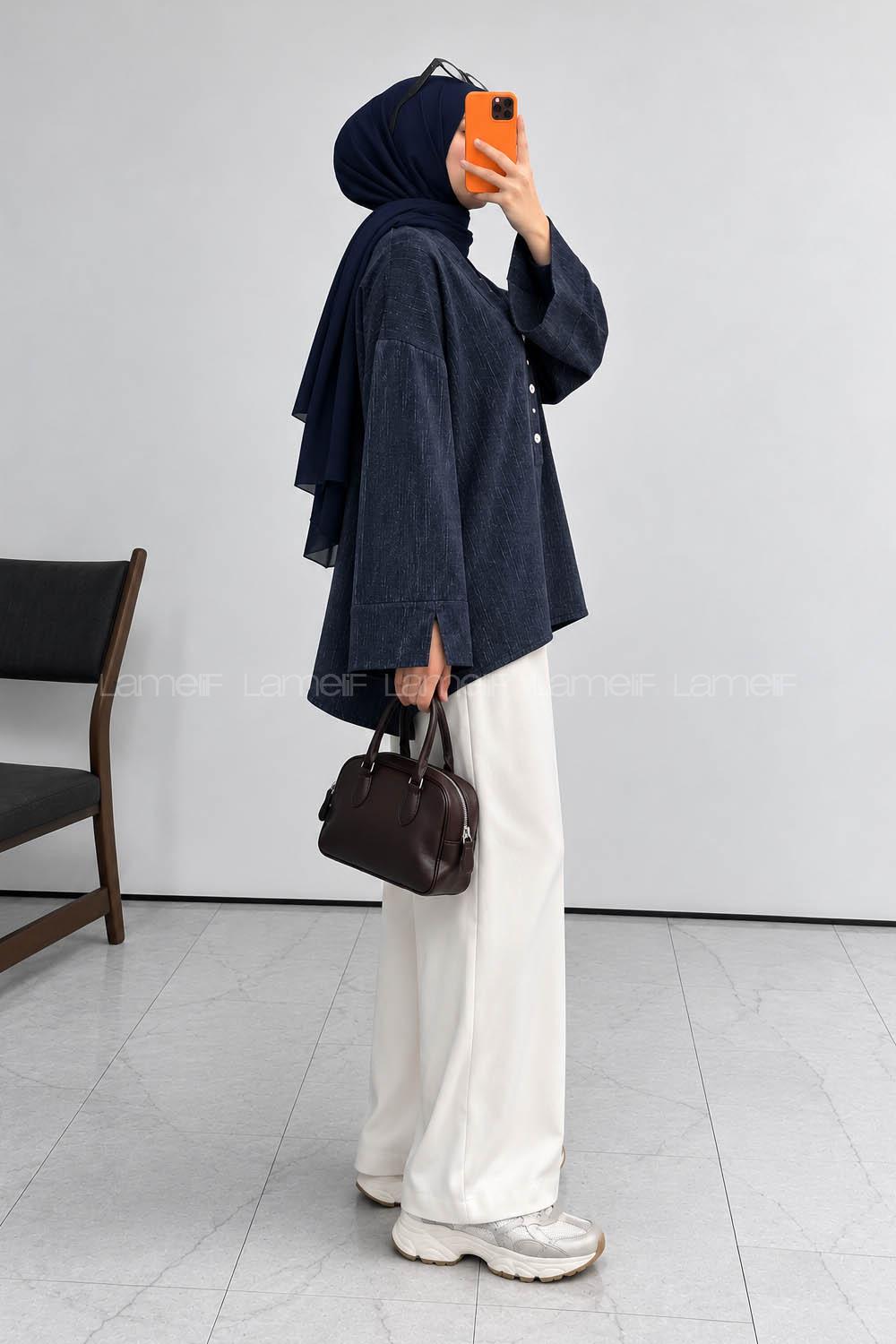 Navy Blue V Neck Long Arm Unprinted Shirt
