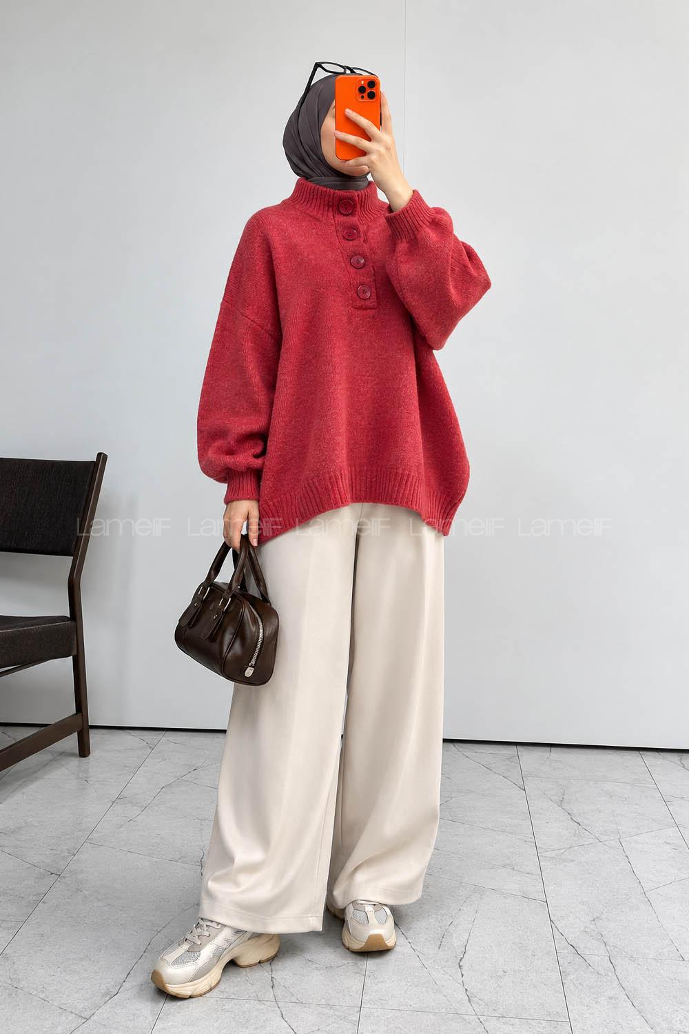 Red Mock Turtle Neck Long Arm Jumper