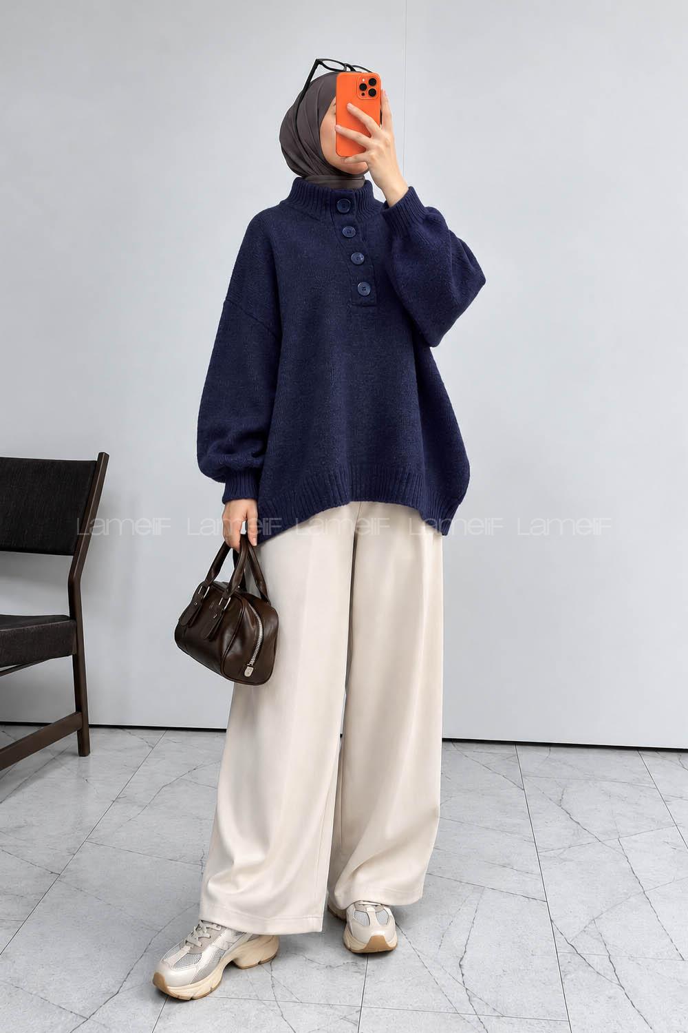 Navy Blue Mock Turtle Neck Long Arm Jumper