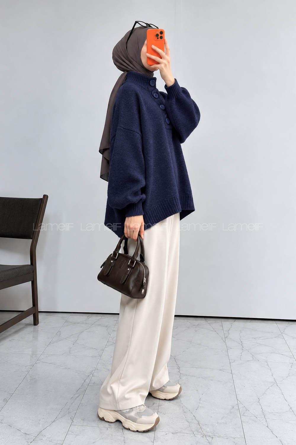 Navy Blue Mock Turtle Neck Long Arm Jumper