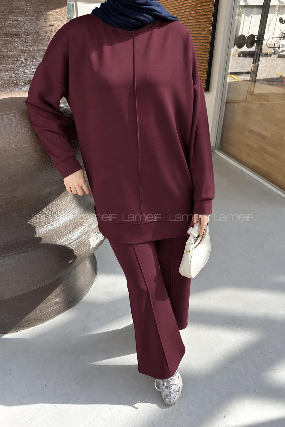 Lamelif Basıc Biyeli İkili Takım Bordo