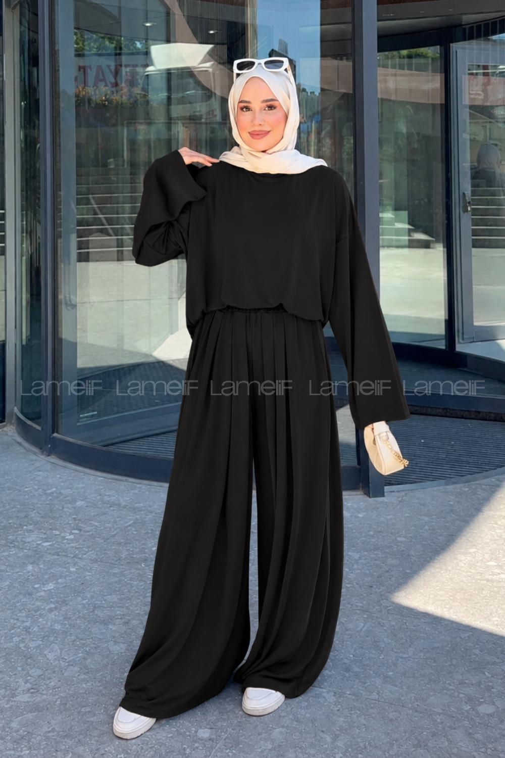 Black Crew Neck Long Arm Without Accessories Regular Trousers Suit