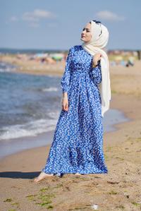 Modalamelif Mavi Yaprak Elbise