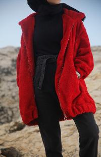 Red Shirt Collar Long Arm Coat