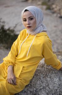 Modalamelif İki Cepli Kol Lastikli Sweatshirt Hardal Sarısı