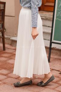 White Mira Fabric Unprinted Pleated Skirt