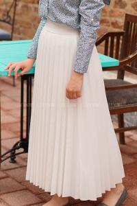 White Mira Fabric Unprinted Pleated Skirt