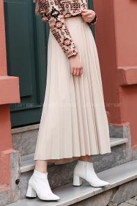 Modalamelif Krem Mira Kumaş Pliseli Etek