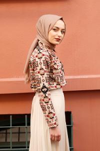 Modalamelif Vizonrengi Geometrik Gömlek