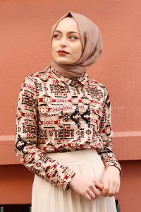 Modalamelif Vizonrengi Geometrik Gömlek