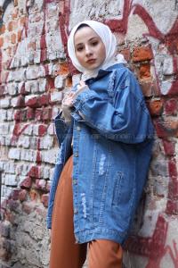 Modalamelif Levi Model Açık Mavi Yıpratmalı Kot Ceket