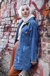 Modalamelif Levi Model Açık Mavi Yıpratmalı Kot Ceket