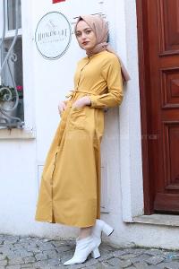 Modalamelif Keten Elbise Hardal