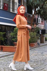 Modalamelif Keten Elbise Taba