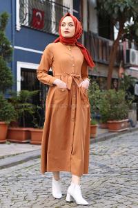 Modalamelif Keten Elbise Taba