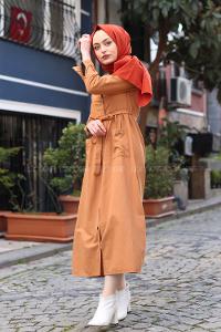 Modalamelif Keten Elbise Taba