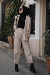 Modalamelif Çizgili Blazer Takım