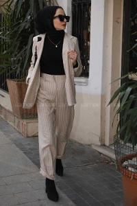 Modalamelif Çizgili Blazer Takım