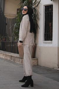 Modalamelif Çizgili Blazer Takım