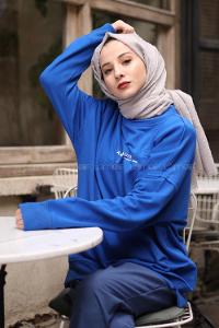 Modalamelif Saks Mavi Marigunta Baskılı Sweat