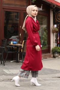 Modalamelif Yan Belden Bağlamalı Trenç Bordo