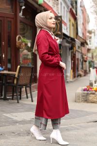 Modalamelif Yan Belden Bağlamalı Trenç Bordo