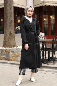 Modalamelif Yan Belden Bağlamalı Trenç Siyah