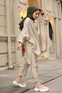 Modalamelif Bej Yazlık Keten Takım