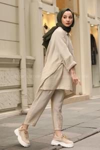 Modalamelif Bej Yazlık Keten Takım