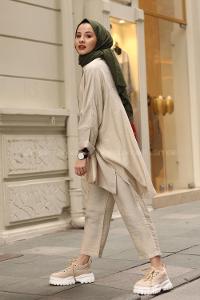 Modalamelif Bej Yazlık Keten Takım