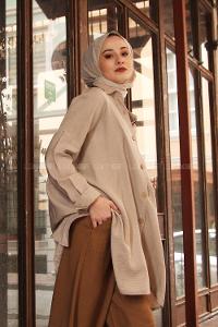 Modalamelif Bej Ham Keten Gömlek