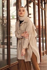 Modalamelif Bej Ham Keten Gömlek