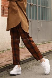 Modalamelif Kuşaklı Ekose Pantolon Kiremit